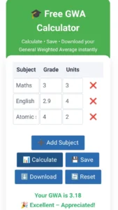 GWA Calculator – Calculate Your General Weighted Average Easily 4 GWA Calculator Screenshot 3