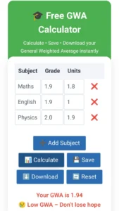 GWA Calculator – Calculate Your General Weighted Average Easily 5 GWA Calculator 2